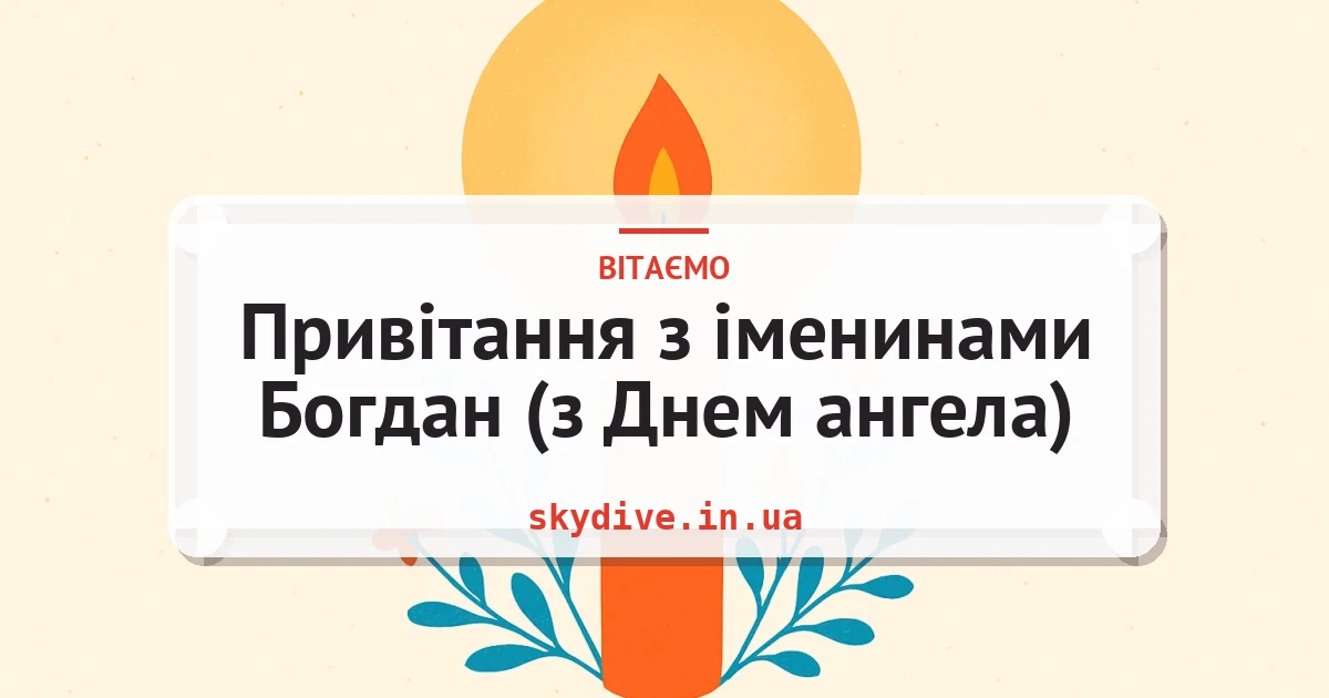 Привітання з іменинами Богдан (з Днем ангела) — листівка з підписом