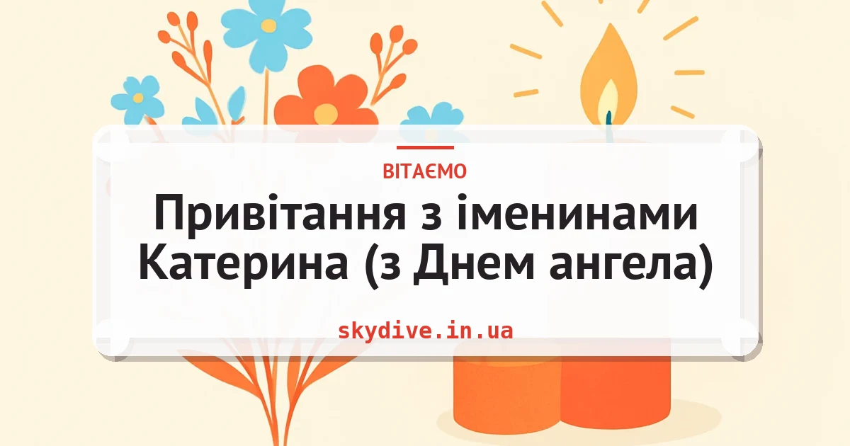 Привітання з іменинами Катерина (з Днем ангела) — листівка з підписом