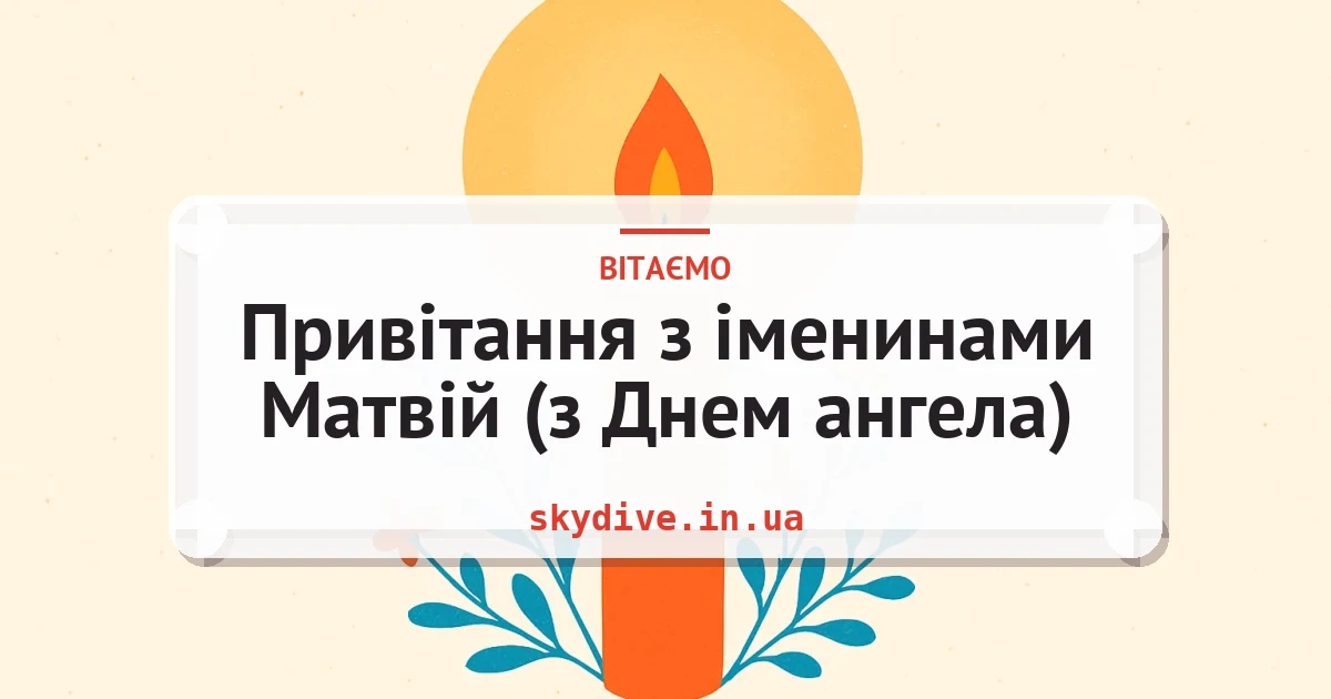 Привітання з іменинами Матвій (з Днем ангела) — листівка з підписом