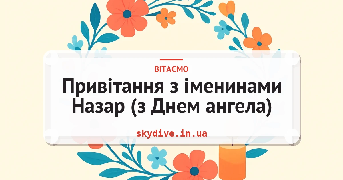 Привітання з іменинами Назар (з Днем ангела) — листівка з підписом