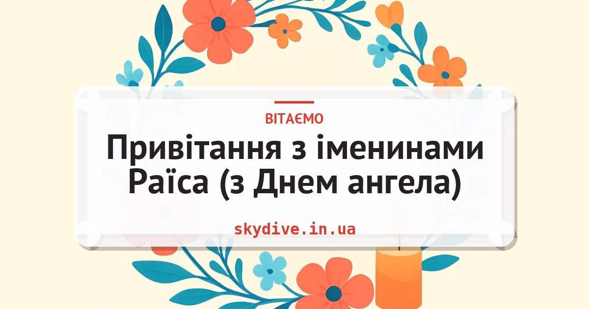 Привітання з іменинами Раїса (з Днем ангела) — листівка з підписом