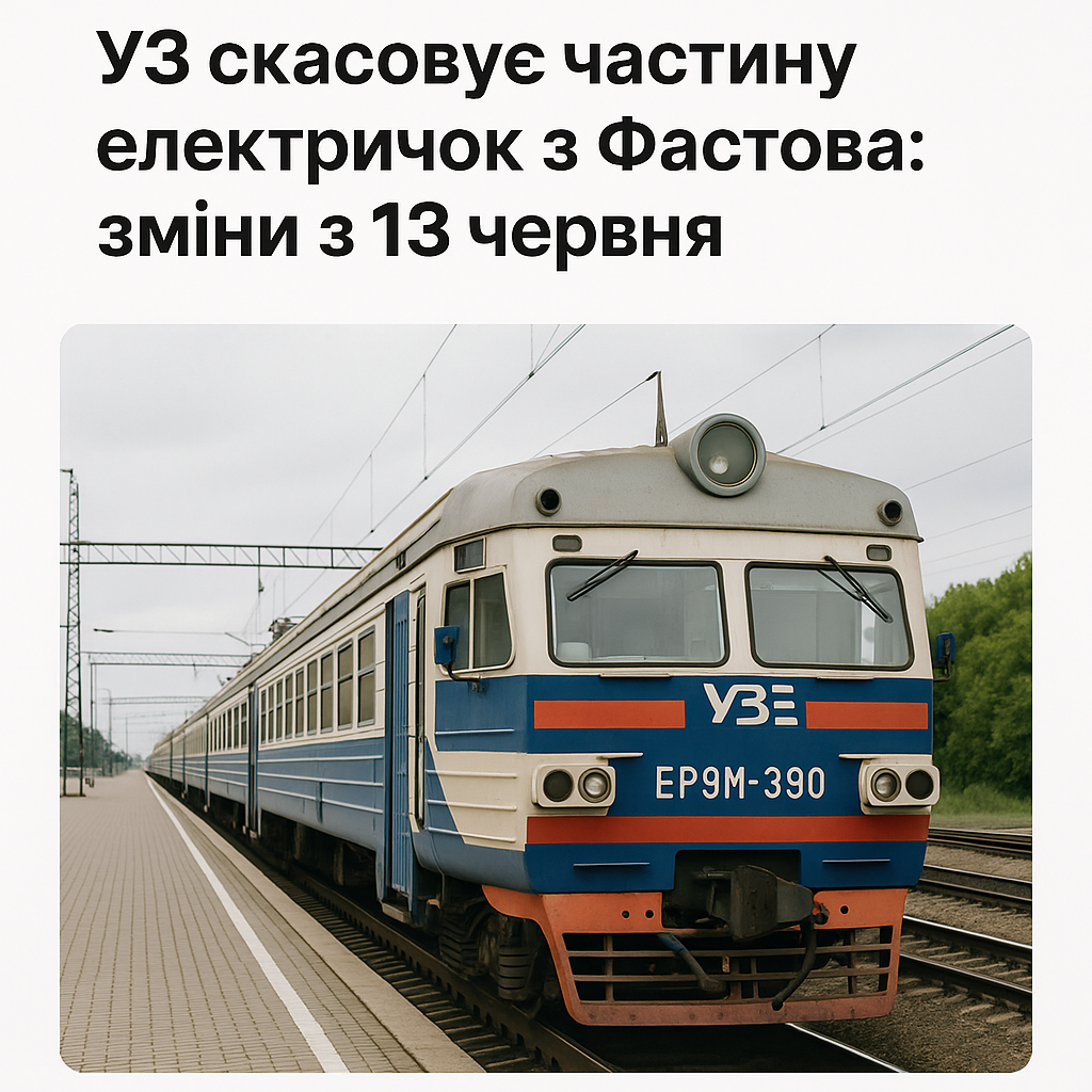 УЗ скасовує частину електричок з Фастова: зміни з 13 червня - image 1